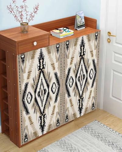 Boho Black Brown Self Adhesive Portable Curtains for Windows