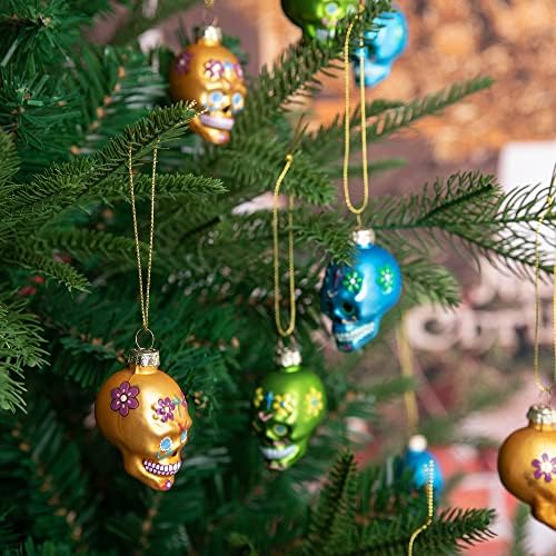 Watayo 12PCS Day of the Dead Glass Ornaments
