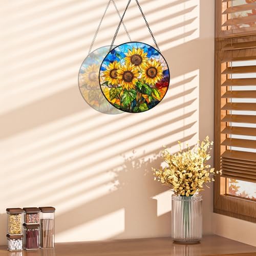 Sunflower Stained Glass Ornament 20cm Kitchen Decor for Home
