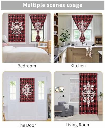 Christmas Red Black Checkered Self Adhesive Curtains for Windows
