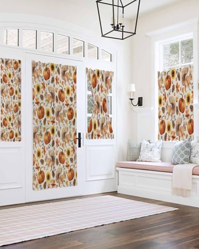 Thanksgiving Fall French Door Curtain with Pumpkins and Sunflowers