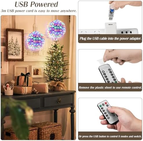 2 Pack USB Cherry Blossom Sphere Lights with Timer