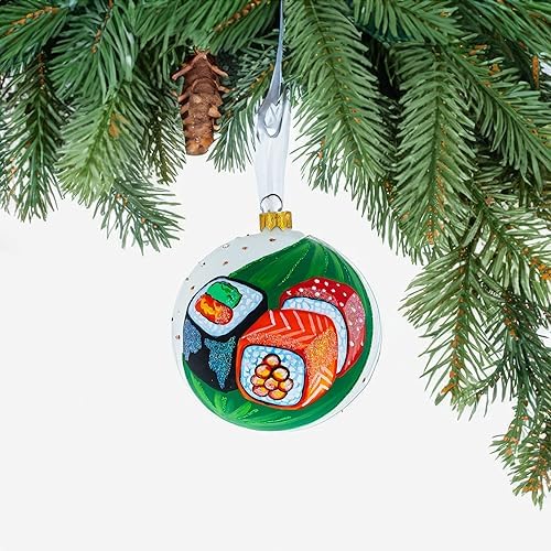 Sushi Lover Glass Ball Christmas Ornament 4 Inches 1
