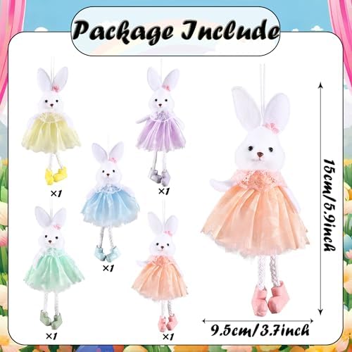 5PCS 688 Inch Happy Easter Bunny Hanging Ornament Decorations