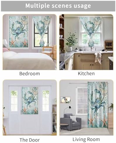 Coastal Crab Self Adhesive Room Darkening Curtains for Windows