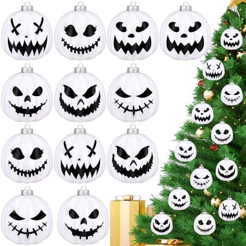 Liliful 12 Pcs Black and White Pumpkin Hanging Ornaments