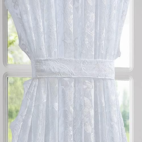 LinenZone Premium Lace French Door Curtains with Tiebacks