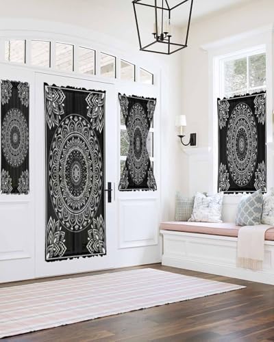 Black Boho French Door Curtain with Rod Pocket