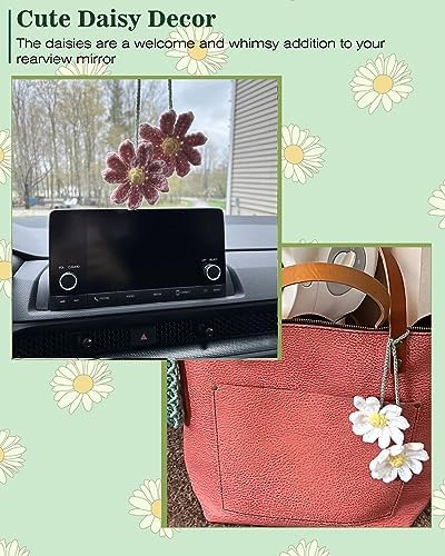 Crochet Daisy Car Accessory Hanging Charm Pink