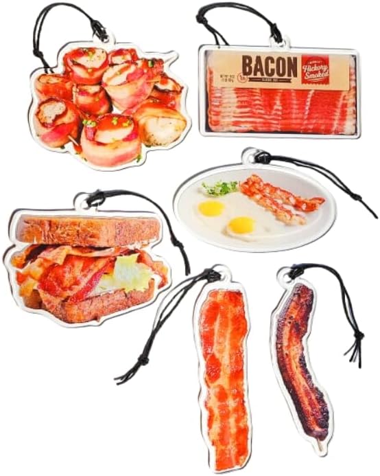 Set of 6 Realistic Acrylic Bacon Ornaments Made in the USA