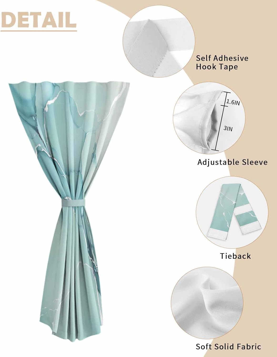 Turquoise Self Adhesive Blackout Curtains for Windows and Doors