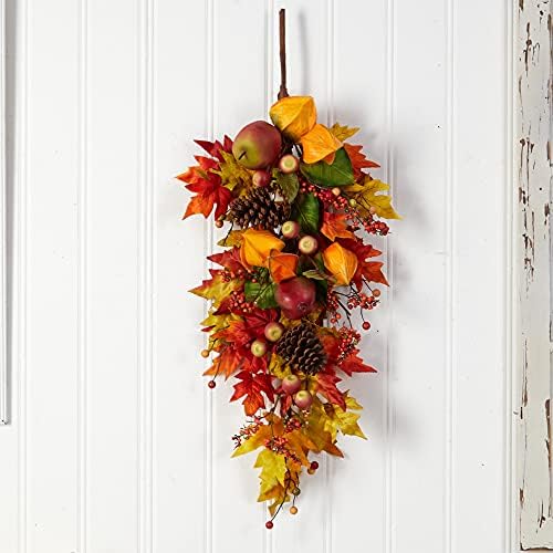 Nearly Natural 35in Autumn Maple Leaf and Berries Fall Wreath