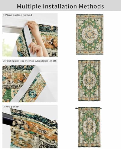 Green Boho Self Adhesive Blackout Curtains 47x63 Inches