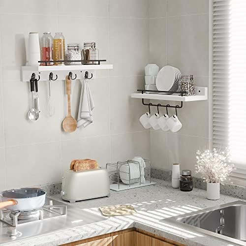 Ecowillon Pine Floating Shelves with Hooks Set of 2