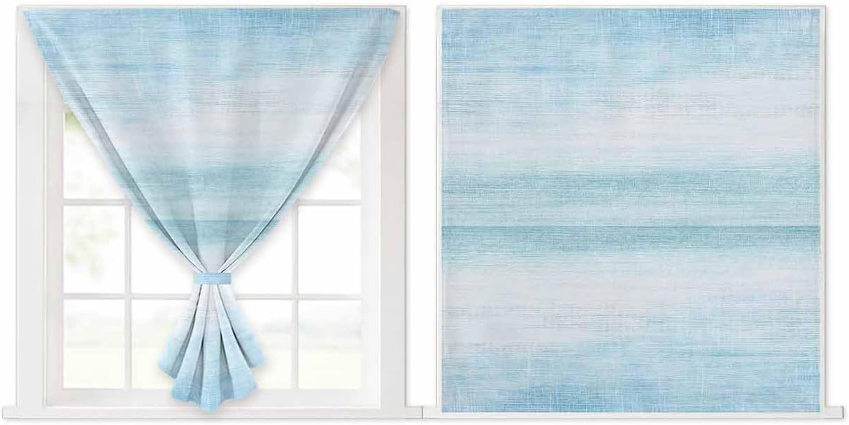 Gradient Aqua Blue Self Adhesive Curtains for Windows