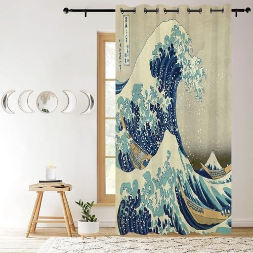 Leyiyi Japanese Door Curtain with Ukiyoe Design 60x80 Inch Panel