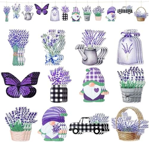 WATINC 37pcs Lavender Wood Hanging Ornament Set