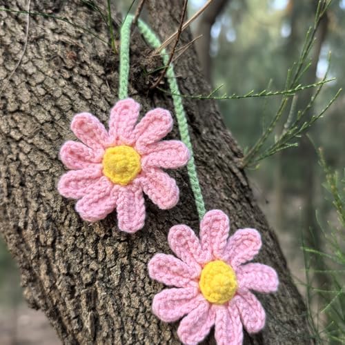 Cute Crochet Daisy Car Hanging Ornament Pink