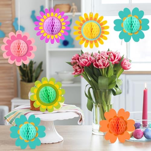 12 Pcs Daisy Honeycomb Hanging Decorations Summer Party Supplies