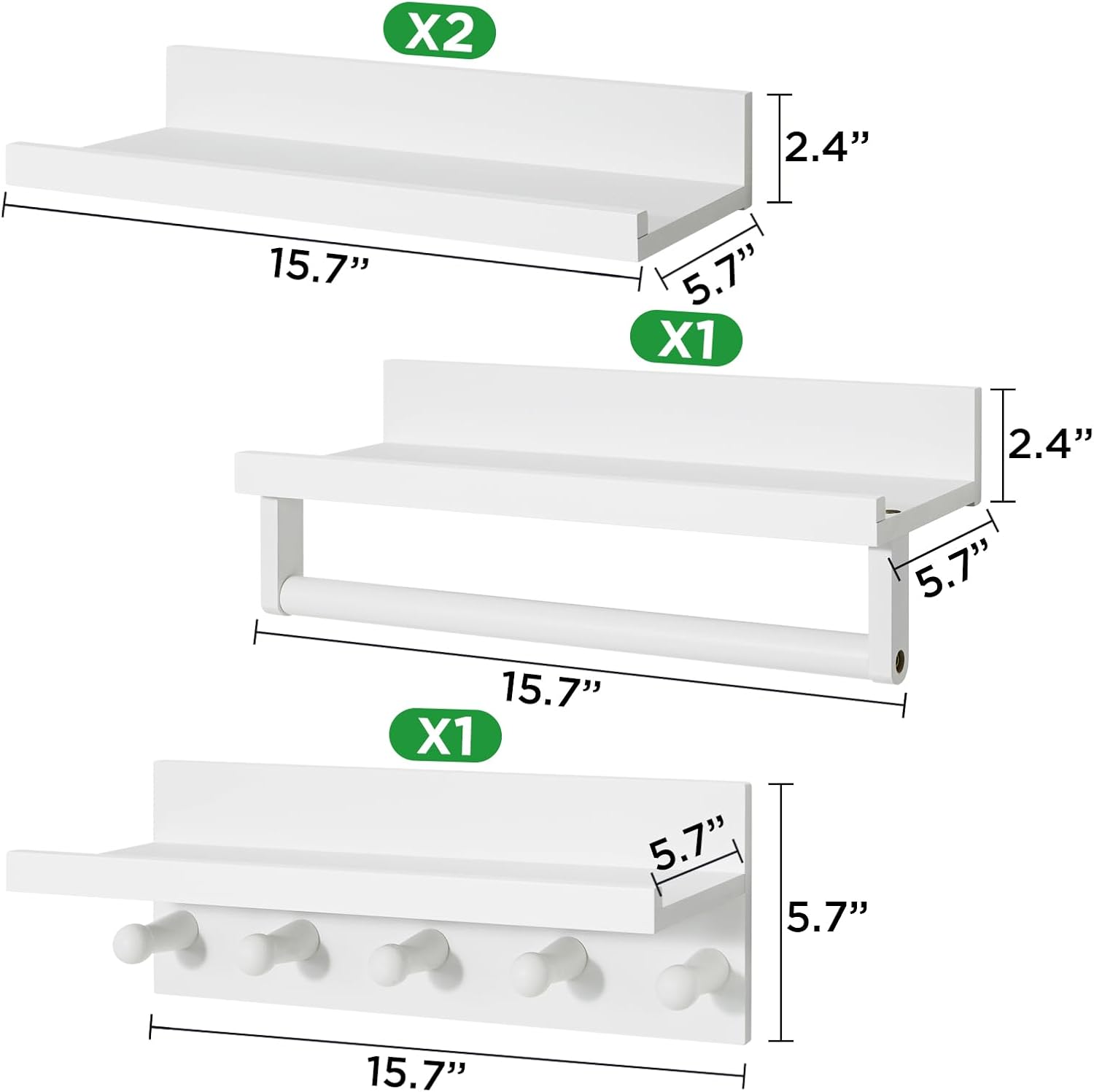 Ollieroo Set of Four Floating Book Shelves White