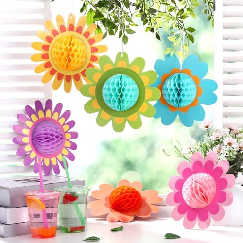 12 Pcs Daisy Honeycomb Hanging Decorations Summer Party Supplies