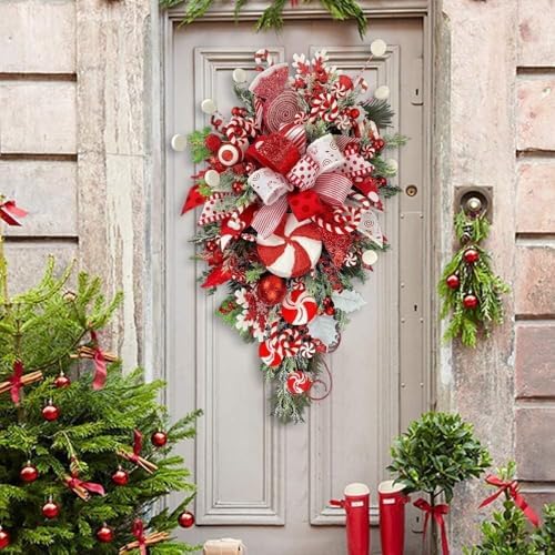 Red and White Teardrop Wreath for Front Door