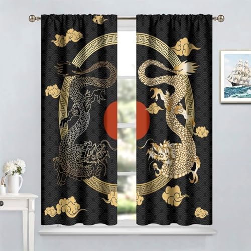 Asian Dragon Window Curtains Blackout Drapes 42x45in