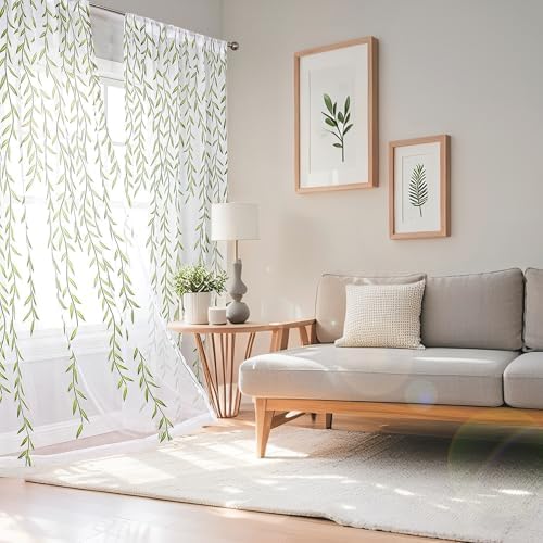 BROSHAN Green Pattern Sheer Curtains 2 Panels 78 Inches
