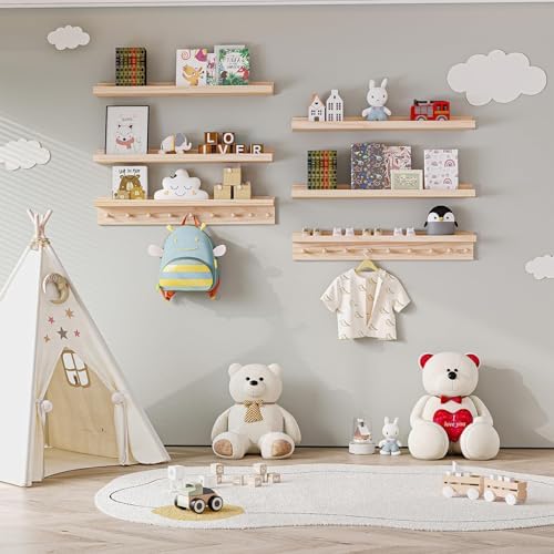 MBYD 36 Inch Floating Wood Shelf With Hooks