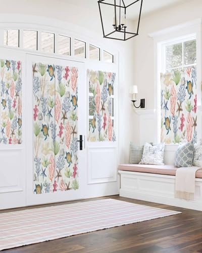 Summer Ocean Coral Front Door Curtain with Tiebacks