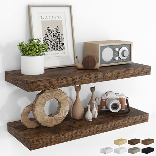 RICHFOCUS 315 Inch Floating Shelves 2 Pack Rustic Brown