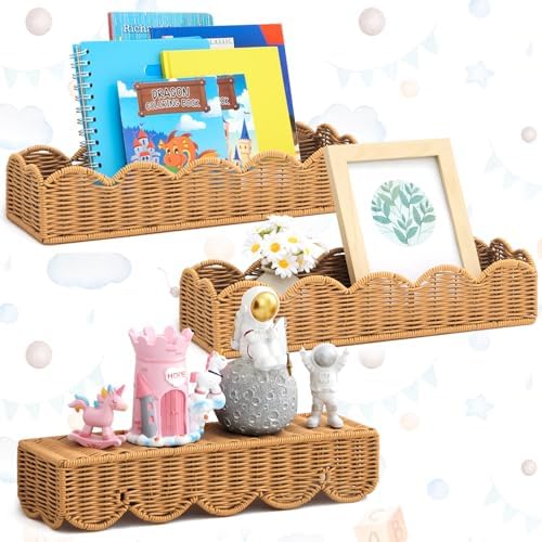 Pinkunn 3 Piece Floating Wall Bookshelf Natural Rattan