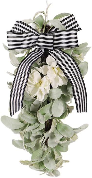 Artificial Eucalyptus Teardrop Wreath with Ribbon