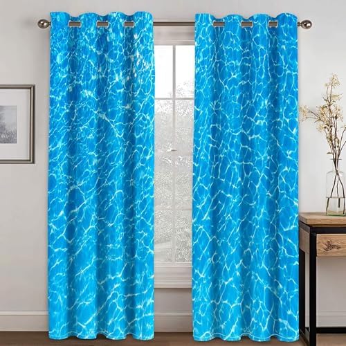 Blackout Curtains for Kitchen 2 Panels Thermal Blue Sea Landscape