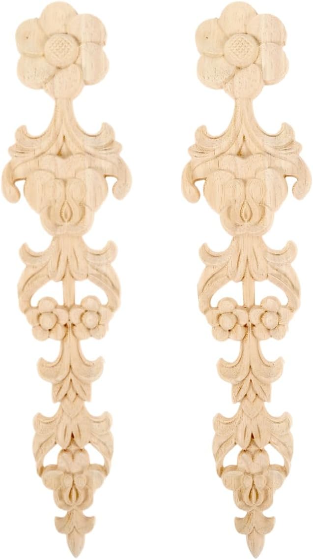 Wood Appliques Long Decorative Carved Onlays 2Pcs 11x236 Inch