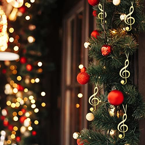 Christmas Treble Clef Hanging Ornament Set with Gold Ribbon - 24pcs