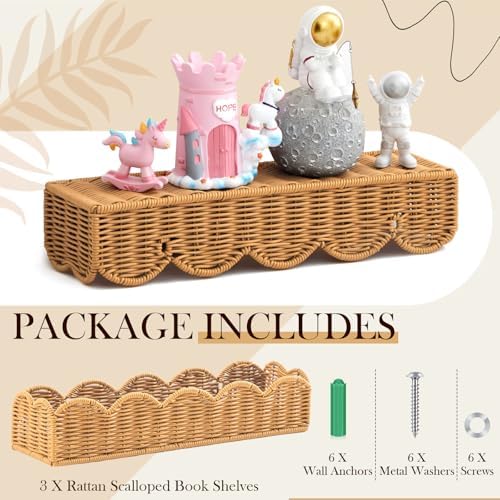 Pinkunn 3 Piece Floating Wall Bookshelf Natural Rattan