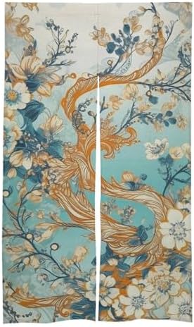 Japanese Noren Door Curtain with Trees and Flowers Print