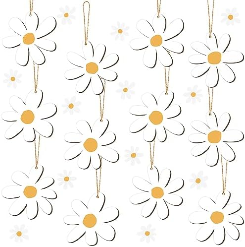 Geetery 36 Pcs Daisy Wood Cutout Hanging Ornaments