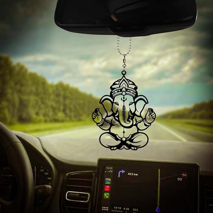 Ganesha Car Mirror Hanging Ornament Black White