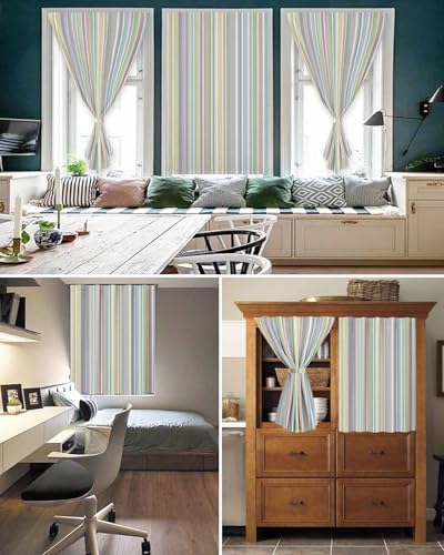 Rainbow Striped Self Adhesive Curtains for Windows 59x84 Inches