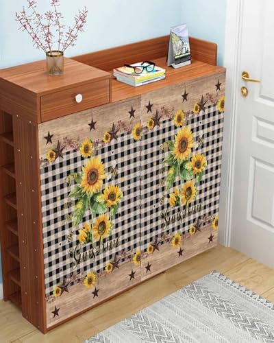 Sunflower Plaid Self Adhesive Portable Curtains for Windows