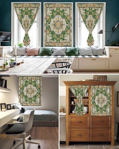 Green Boho Self Adhesive Blackout Curtains 47x63 Inches
