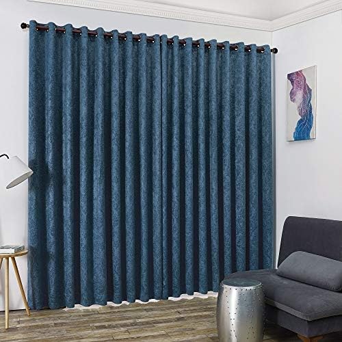 Blue Teal Embossed Wall to Wall Room Divider Curtains with Tie-Backs