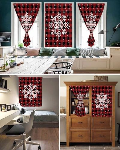 Christmas Red Black Checkered Self Adhesive Curtains for Windows