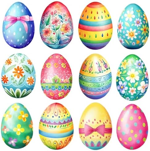 Wooden Easter Egg Hanging Decorations 12Pcs Set