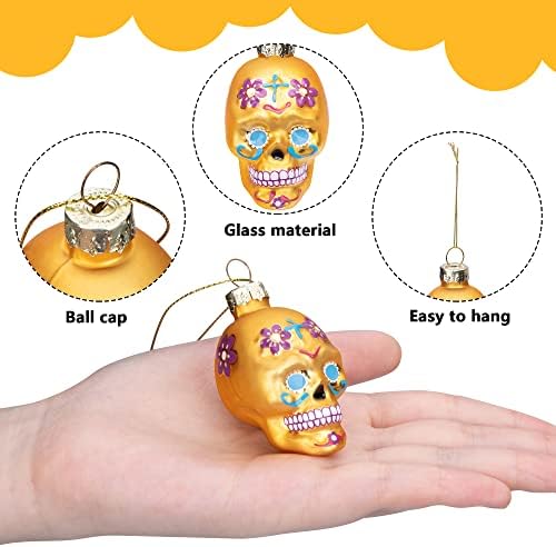 Watayo 12PCS Day of the Dead Glass Ornaments
