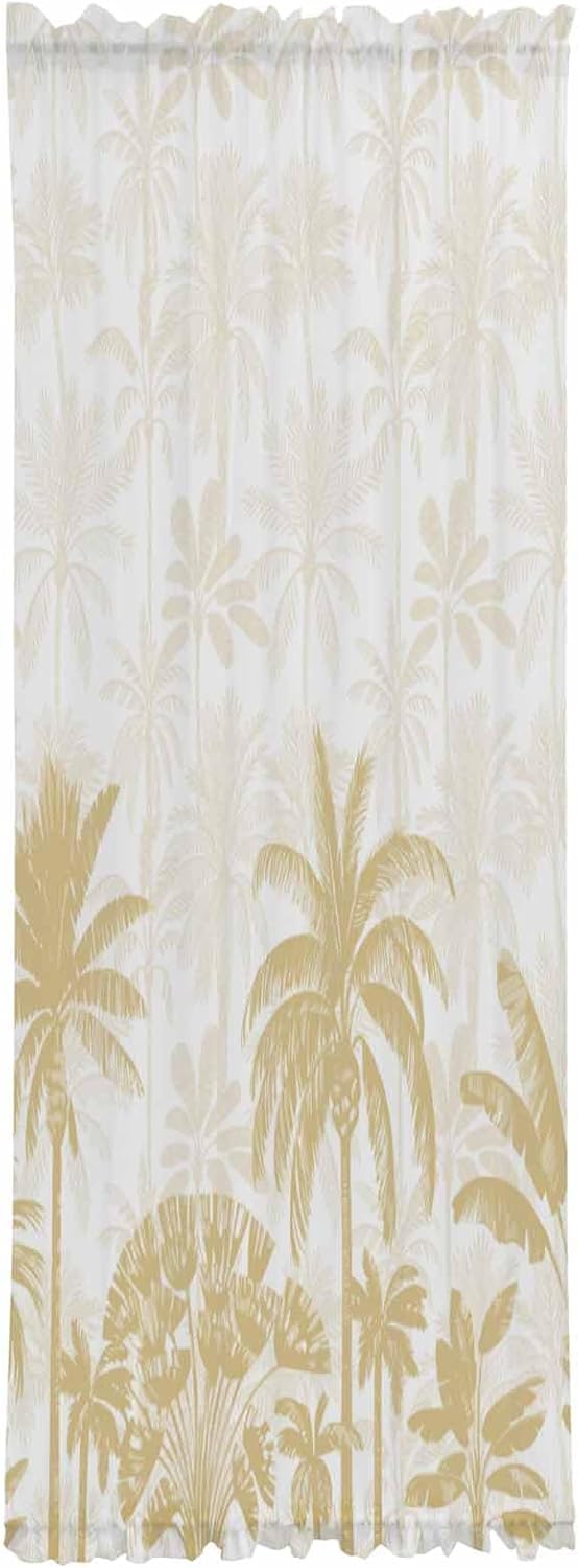 Beige Palm Tree French Door Curtain with Rod Pocket