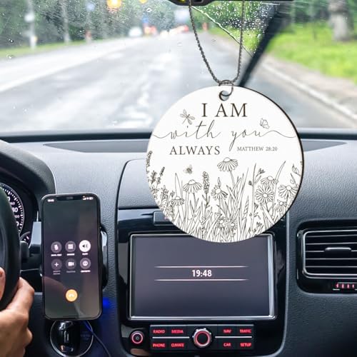 PLIGREAT Floral Car Hanging Ornament with I Am with You Always Message