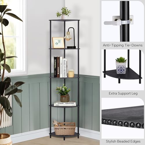 Defined Deco 63 Inch Corner Shelf 5 Tier Industrial Bookshelf